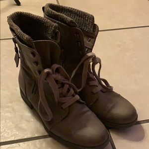 Grey Brown Combat Boots